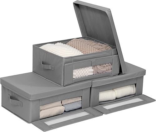 Miniatura 8 de Contenedores de almacenamiento de tela gruesa con tapas, caja de almacenamiento plegable con ventana transparente, cestas decorativas para ropa, Gris