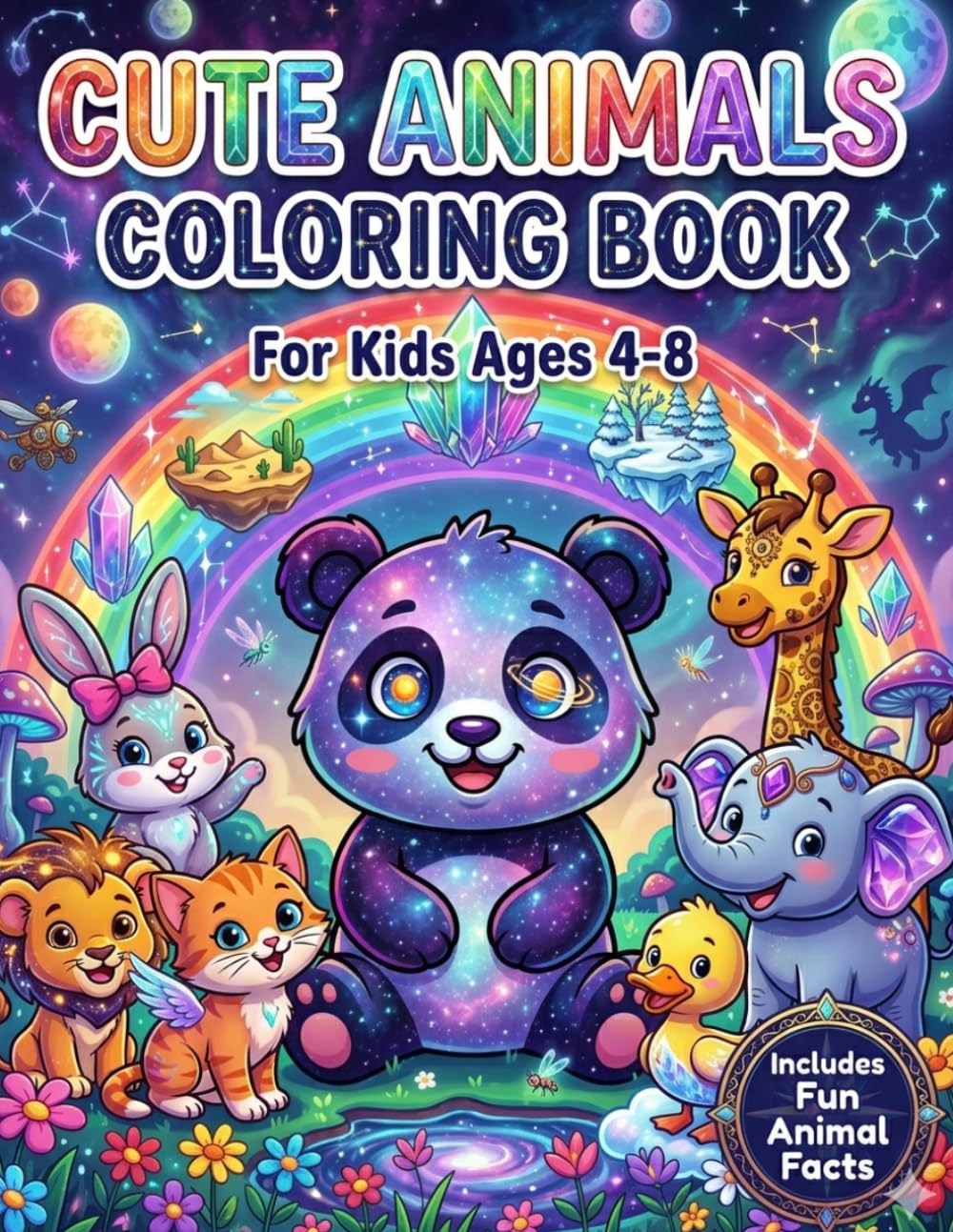 Cute Animals Coloring Book: 30 Fun Coloring Pages and Animal Facts for Kids Ages 4-8