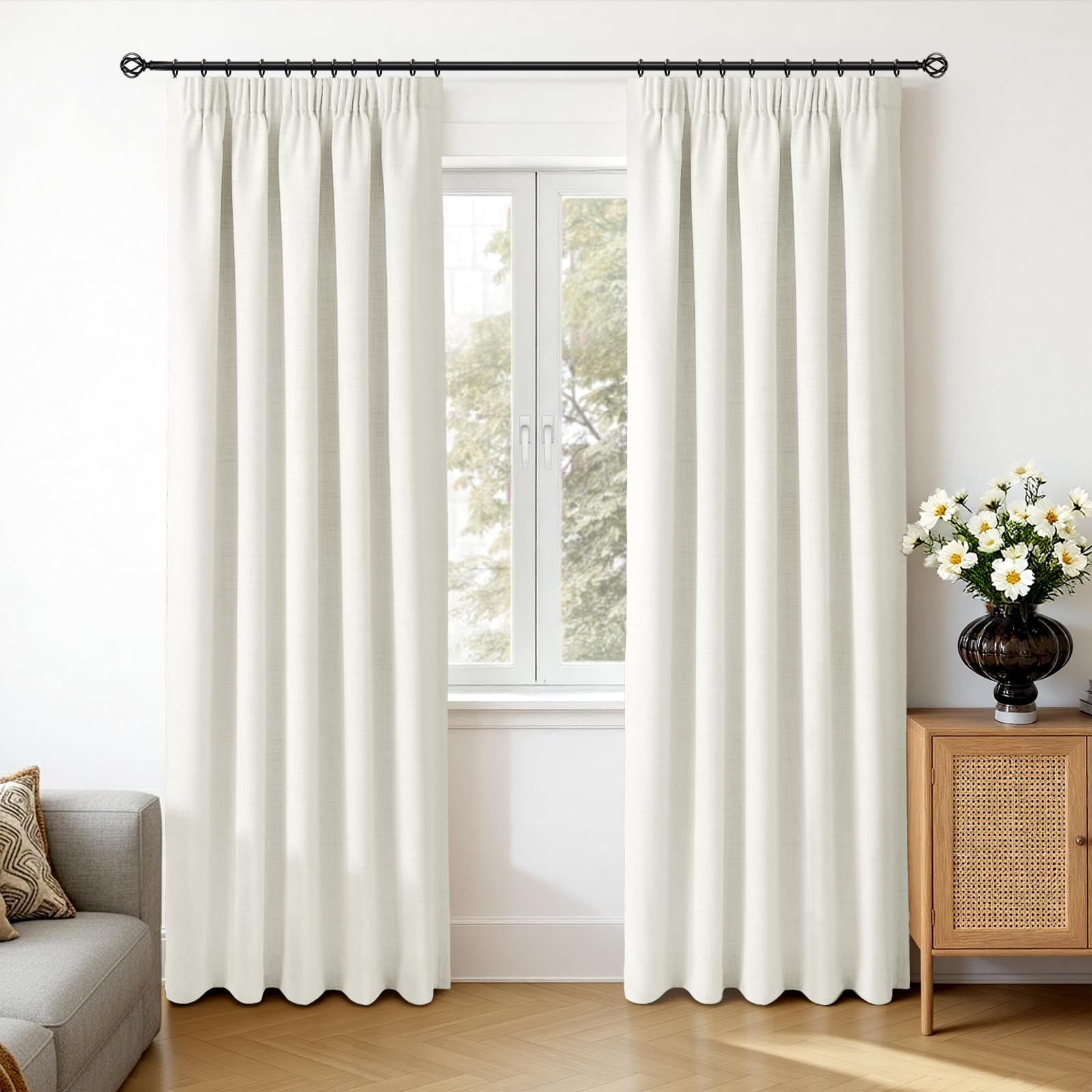 INOVADAY 100% Cortinas Opacas para Salón 2 Piezas 140x225 cm, Blanco | Cortinas Térmicas para Dormitorio, Aislantes del Frío y Calor, Privacidad, Instalación Flexible, con Cinta Fruncidora, OEKO