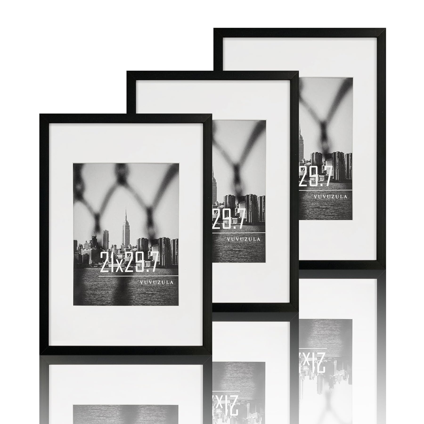 VUVUZULA Bilderrahmen 20x30cm Schwarz 3er Set Fotorahmen Rahmen mit Passepartout Posterrahmen