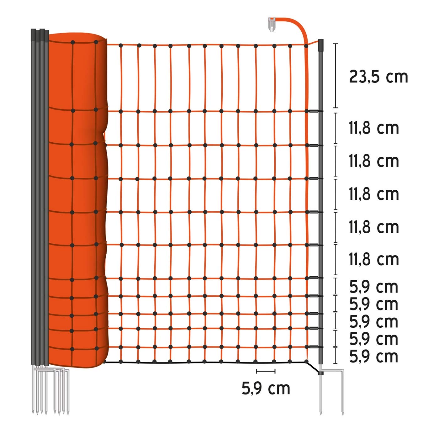 VOSS.farming Rete pollame Classic per recinzioni elettrificabili, 112 cm di Altezza e 50 m di Lunghezza, a Punta Doppia, Dotata di 16 Pali, Colore Arancione