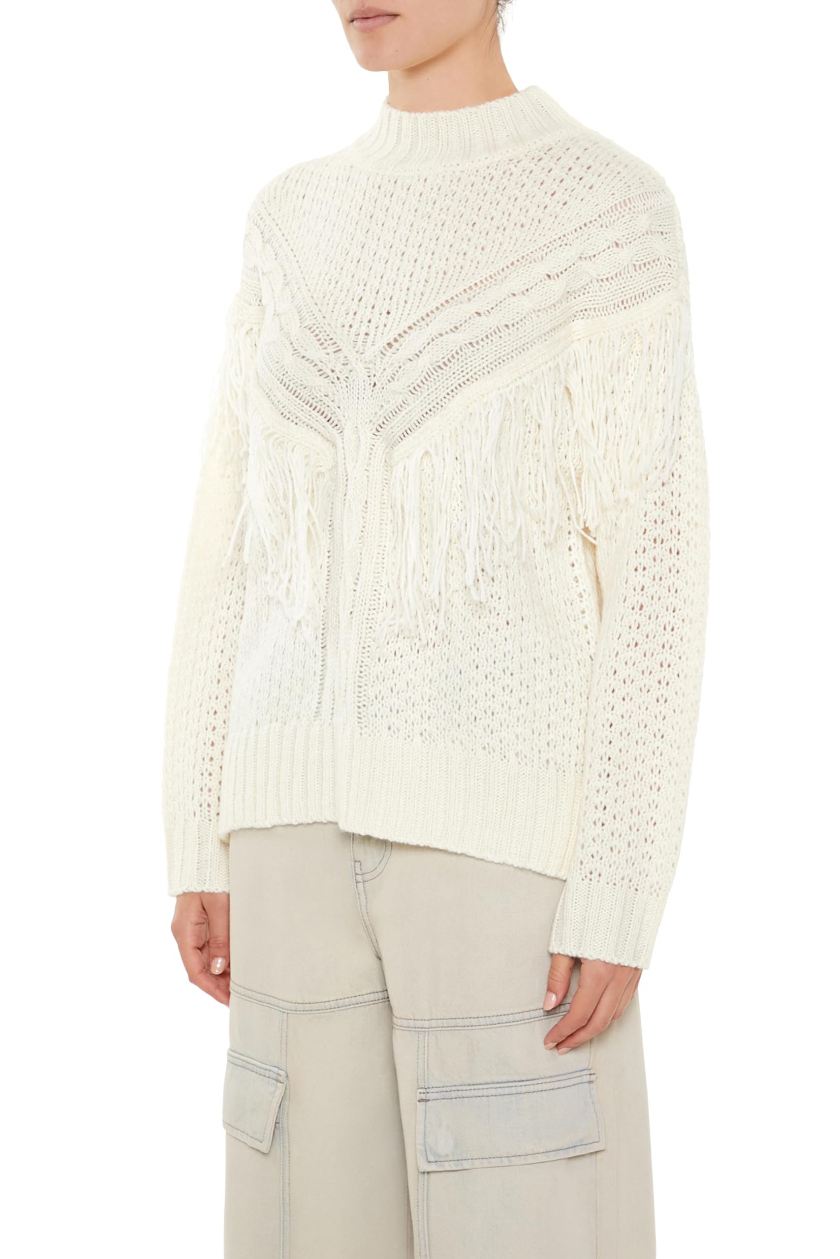 Forever 21 Maglione da donna con collo a lupetto con frange