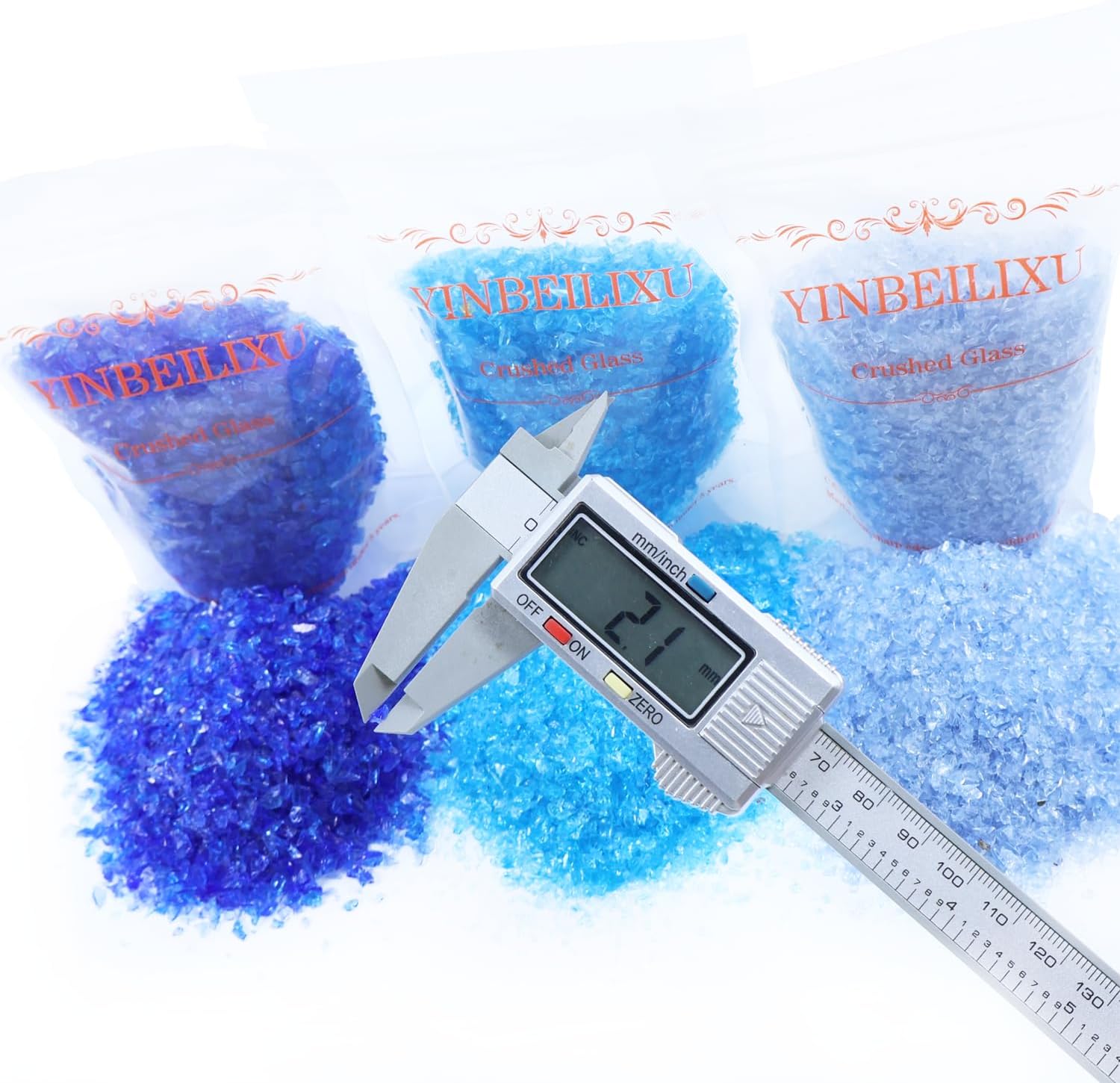 Crushed Glass Set of 3,Broken Glass Stones Rocks,1-3mm (Blue)