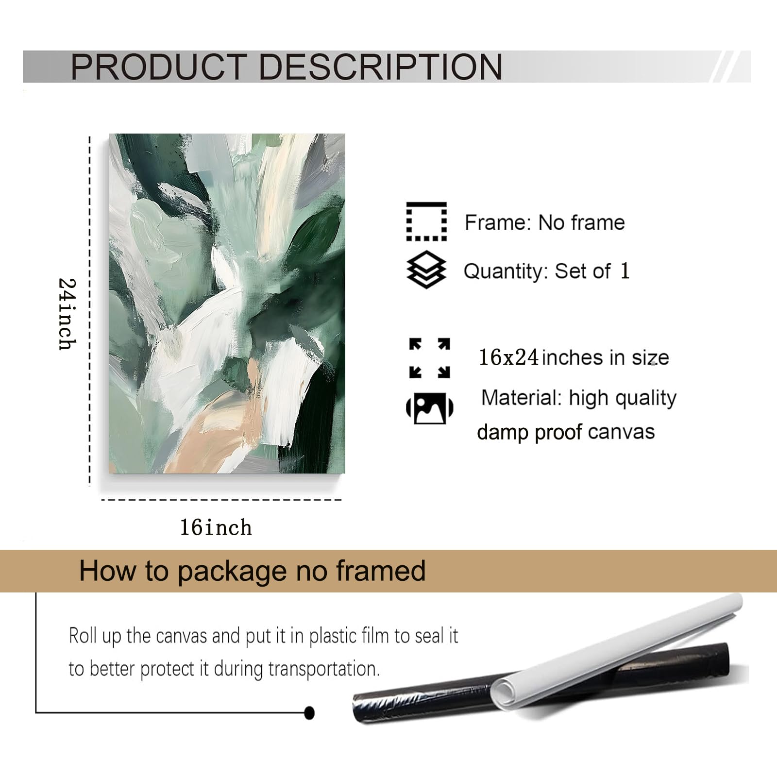 Amazon.co.jp: グリーンホワイト抽象ウォールアート グリーン抽象画