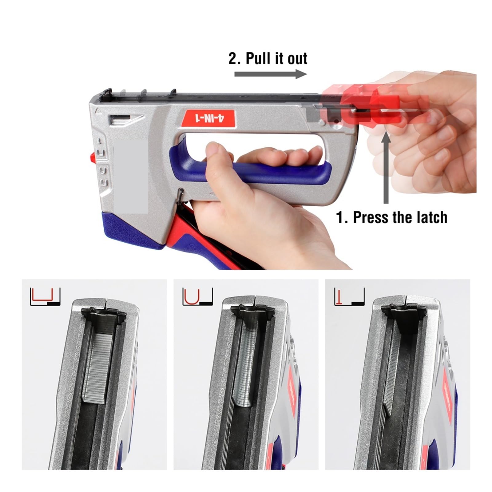 4 IN 1 Pistola for graffette for impieghi gravosi for la decorazione domestica fai-da-te Cucitrice for mobili Pistola sparachiodi manuale con 4000 graffette Chiodatrice