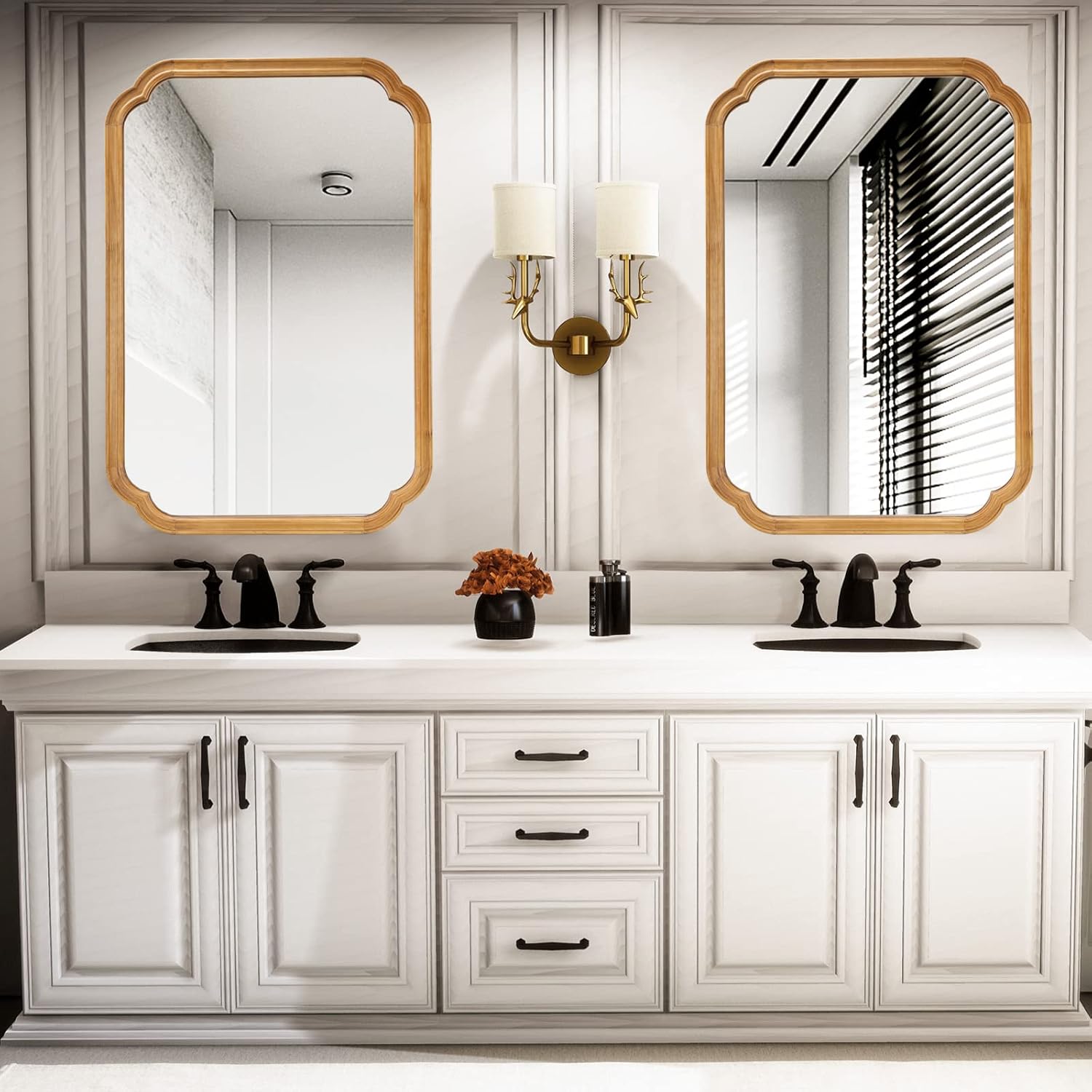 24" x 36" Wood Bathroom Mirror with Wood Frame for Entryway, Living Room or Bedroom Home Decor - Light Woodgrain [24" x 36" Natural Color]