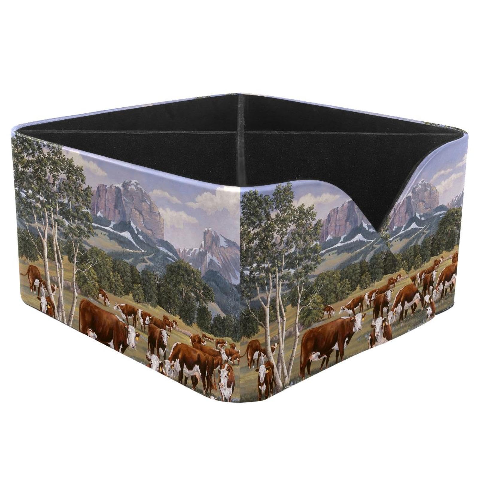 KengjuTesu Herefords in Mountain Desktop Organizer Pen Holder, Rectangular Pencil Cup for Office, Study and Makeup Stations
