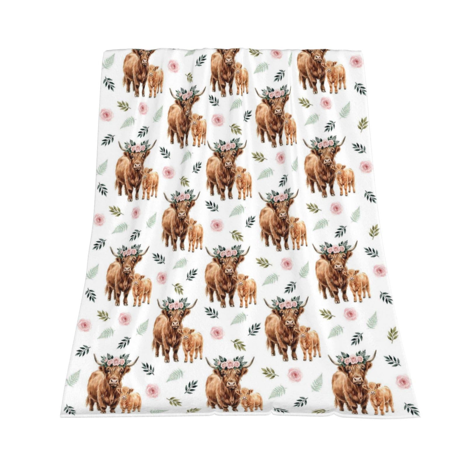 GOOESING Highland Cow Print Throw Blanket Cute Farm Animal Cow Blanket Super Soft Flannel Throw Blankets Lightweight Fluffy Plush Fuzzy Bed Blankets for Bedding Sofa 150x200cm(60x80 Inch)