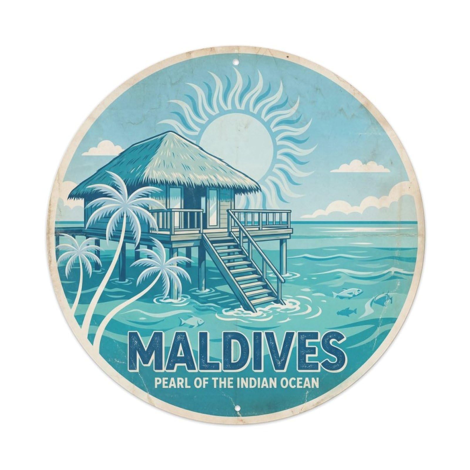 Atoll Travel Maldives Geometric Island Paradise Metal Tin Sign