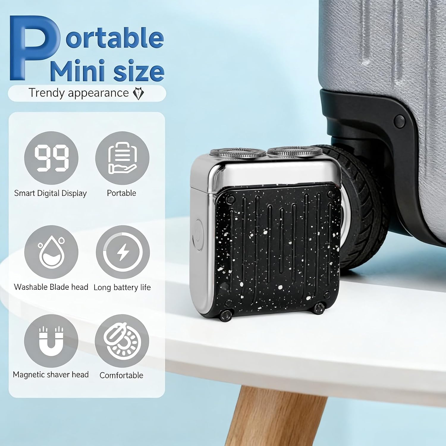 Mini Portable Electric Shaver for Men Double Head Travel Razor USB-C Rechargeable 2 Pack Black Travel Shaver for Men Dry Shave Detachable Head Washable Razor Easy Cleaning Send to Parents Boyfriend - Image 2