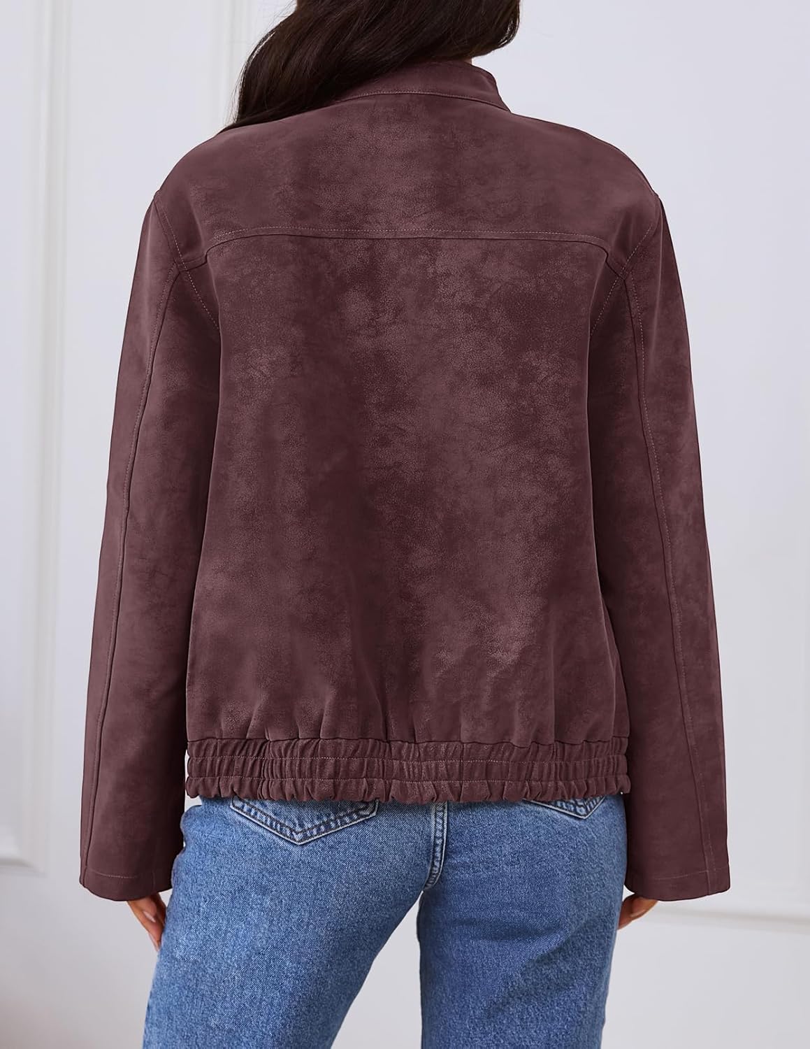 MEROKEETY Women's 2025 Faux Suede Bomber Jackets Trendy Long Sleeve Zip Up Fall Winter Coat Outerwear - Image 4