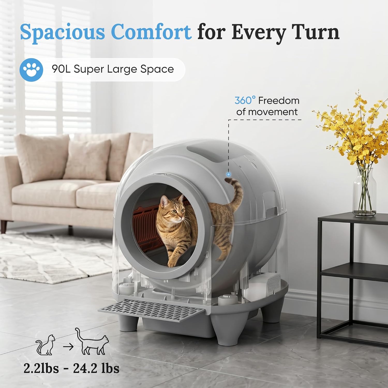 Greesum Smart Self-Cleaning Cat Litter Box, Fully Enclosed Automatic Litter Box with App Control, Safety Sensors& Large Capacity for Multi-Cat Homes, Includes Waste Bags & Mat