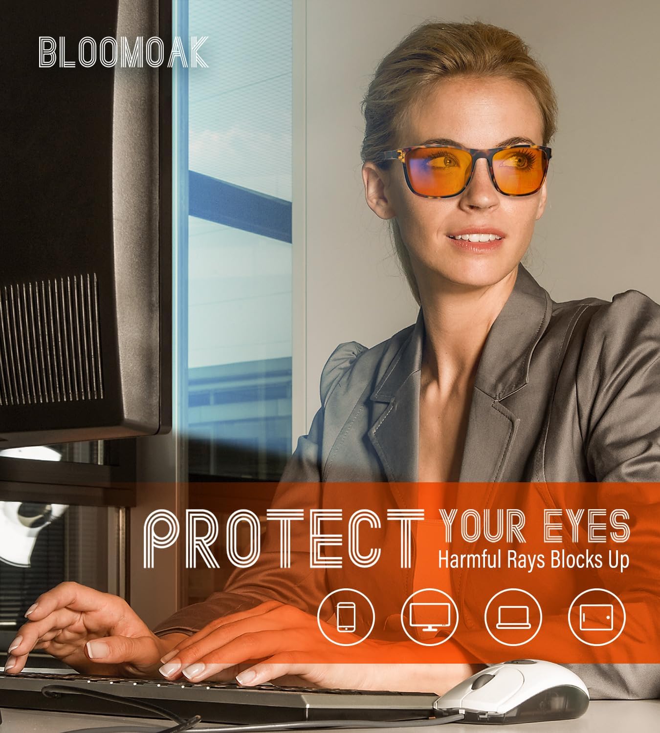 Bloomoak-99% Blue Light Blocking Glasses - Gaming Glasses - Anti Glare - Anti Fatigue -Suitable for Screens, Games, TVs - Image 2