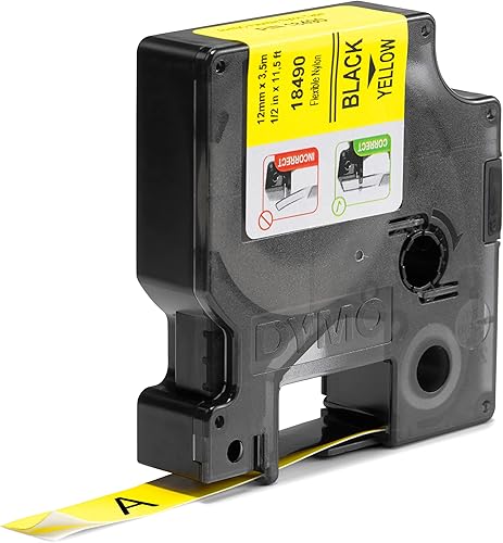 Miniatura 2 de Cinta de nailon térmica adhesiva de 12 pulgadas para etiquetadoras DYMO RhinoPRO, Negro y amarillo