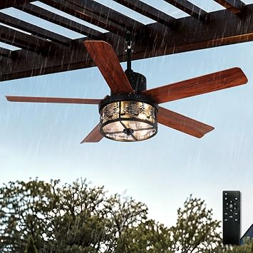 42 Inch Outdoor Ceiling Fan with Light and Remote, Plug-in
