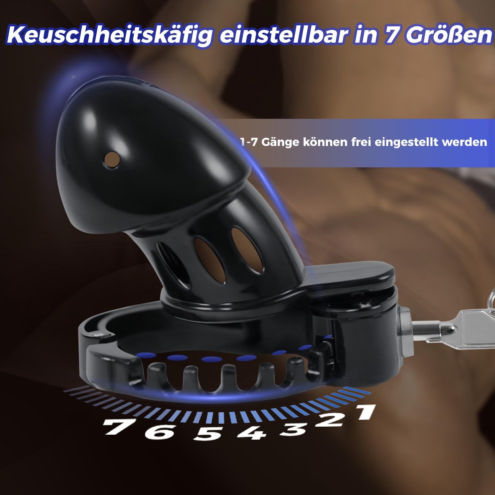 Ceintures de Chasteté avec Serrure à Poussoir Cage de Chasteté Pénis Réglable en 7 Tailles Différentes (42-52mm) Jouets Sexuels Chastity Cage pour l'Exercice du Pénis de l'Homme (Black)