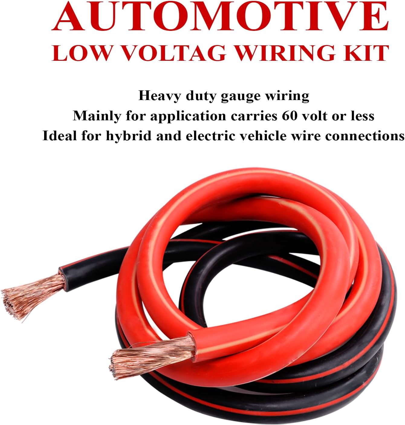 2 Gauge Battery Cable (12 Feet Black, 12 Feet Red) - 2 AWG Copper Clad Power Welding Wire with M8 & M10 SC Connector Lugs for Car, Camper, RV, Solar Low Voltage Inverter Wiring