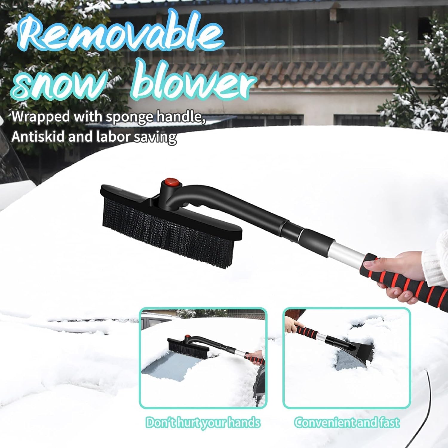 review Multifunctional Cleaning Tool 2 in 1 Car Ice Scraper Snow Shovel Detachable Snowbrush Telescopic Thickened