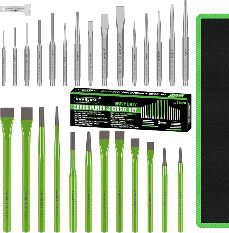 SWANLAKE 28-piece Punch and Chisel Set, Including Pin Punches, Taper Punch, Cold Chisels, Center Punches
