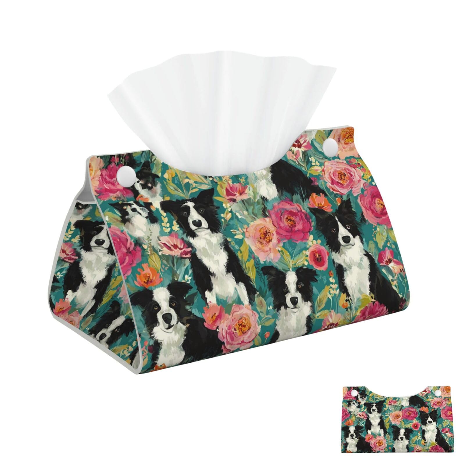 Border Collie Florals Tissue Box Cover Square Cube Boxes