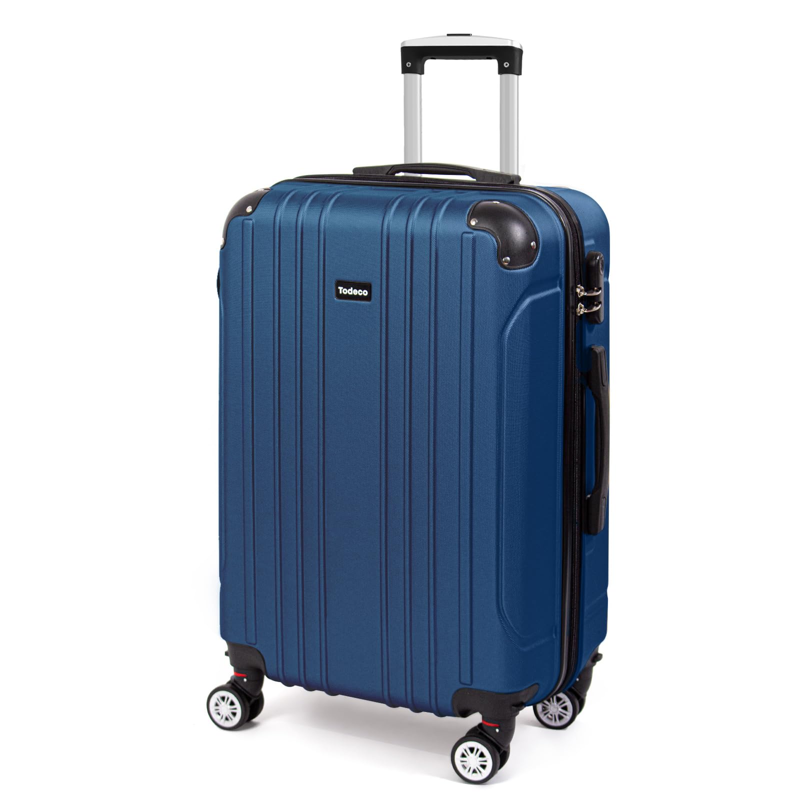 Todeco Valise Moyenne Taille 68cm, Valise de Voyage Rigide et Légère en ABS, Bagage à roulettes avec 4 Doubles Roues Pivotantes 360°, 68x45x26cm, 58-66L, Bleu foncé