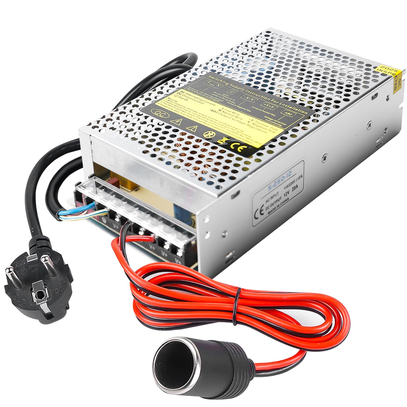Zasilacz impulsowy 12 V, 20 A, 240 W, adapter sieciowy do samochodu, transformator napięcia AC 240 V na DC 12 V, zasilacz sieciowy, odpowiedni do taśm LED, CCTV, radia, aparatów, instrumentów