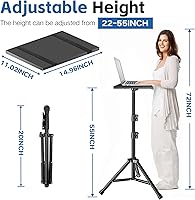 Vista 6 de Soporte para proyector, soporte de carga de 33 libras y altura ajustable de 22 a 55 pulgadas, para proyector, computadora portátil, equipo de DJ