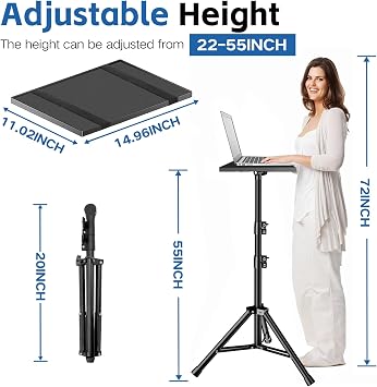Projector Stand, 33LB Load Bearing & 22-55 Height Adjustable, for Projector/Laptop/DJ Gear, Outdoor/Office/Studio - Stable Base (Black)
