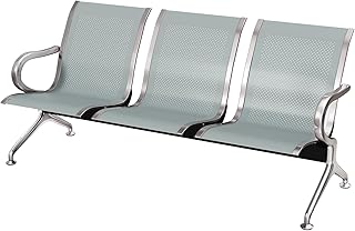 KINTNESS 3-Seat Reception Bench Waiting Room Chair with Arms Airport Garden Salon Barber Guest Bench Chair Silver