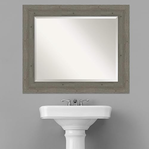Miniatura 5 de Amanti Art Espejo de baño de madera, espejo de pared gris para usar como espejo de tocador de baño sobre el fregadero (29 x 35 pulgadas), espejo