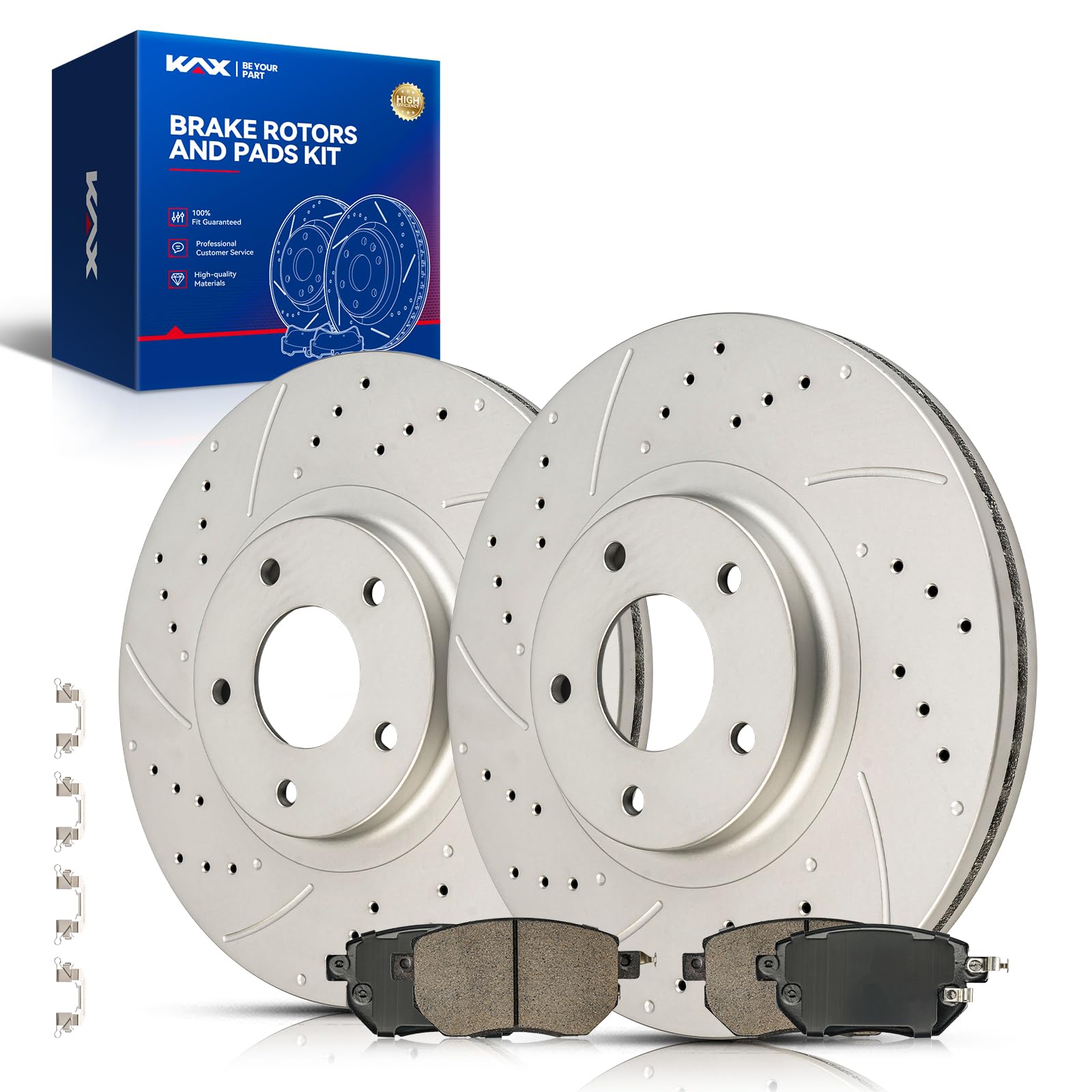 KAX Front Brake Kit, Drilled and Slotted Brake Rotors, Ceramic Brake Pads | Fits Nissan Murano 2009-2011, INFINITI FX35 2003-2005, Nissan Altima 2005, INFINITI FX45 2003-2005