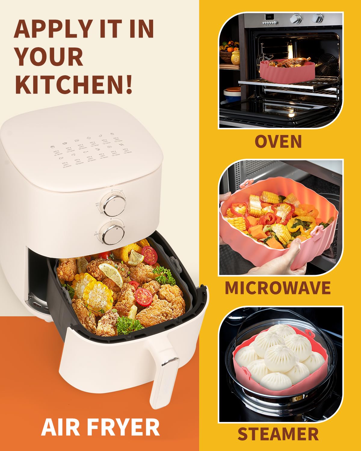 Katbite Silicone Air Fryer Liners 8inch 2Pack Reusable Air Fryer