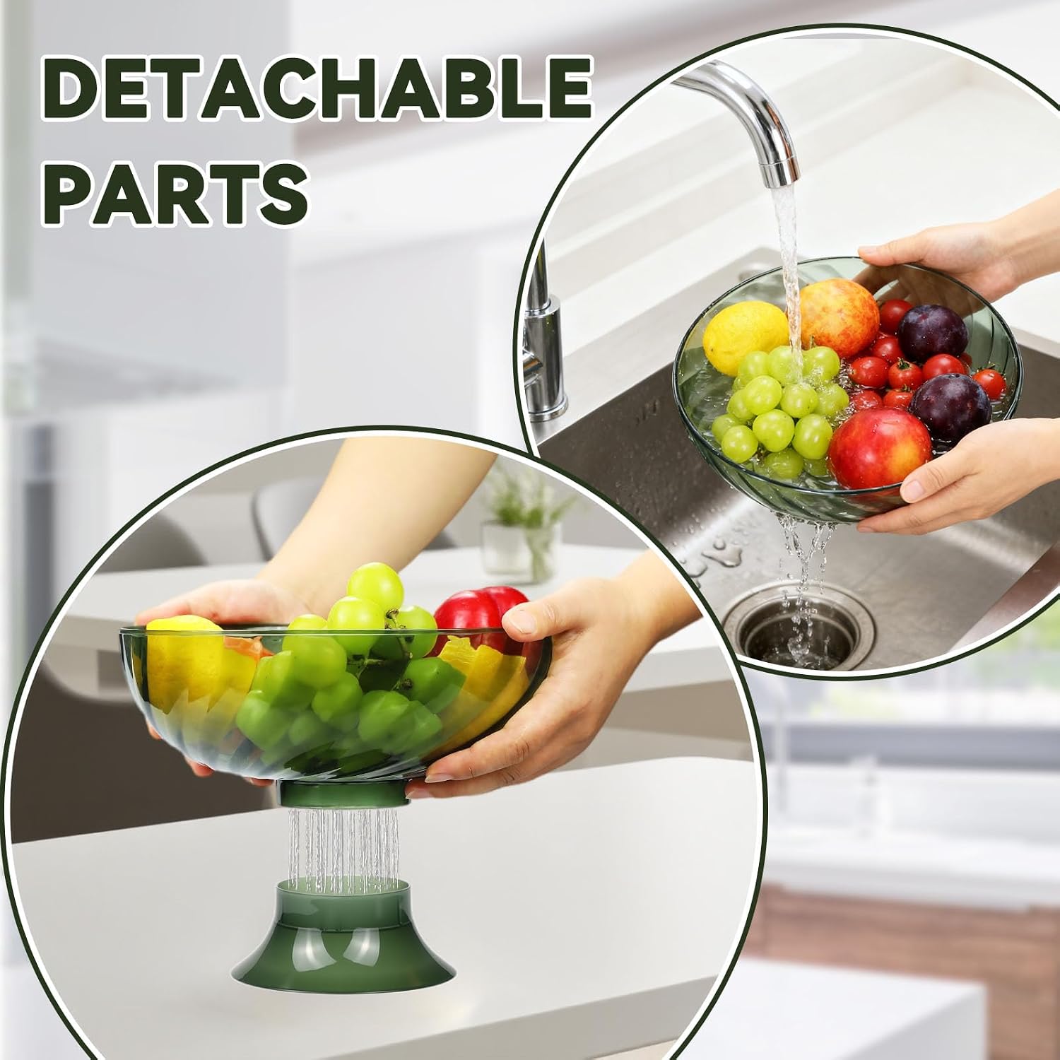 Plastic Decorative Fruit Baske With Draining Holes & Handle, Green/1PCS