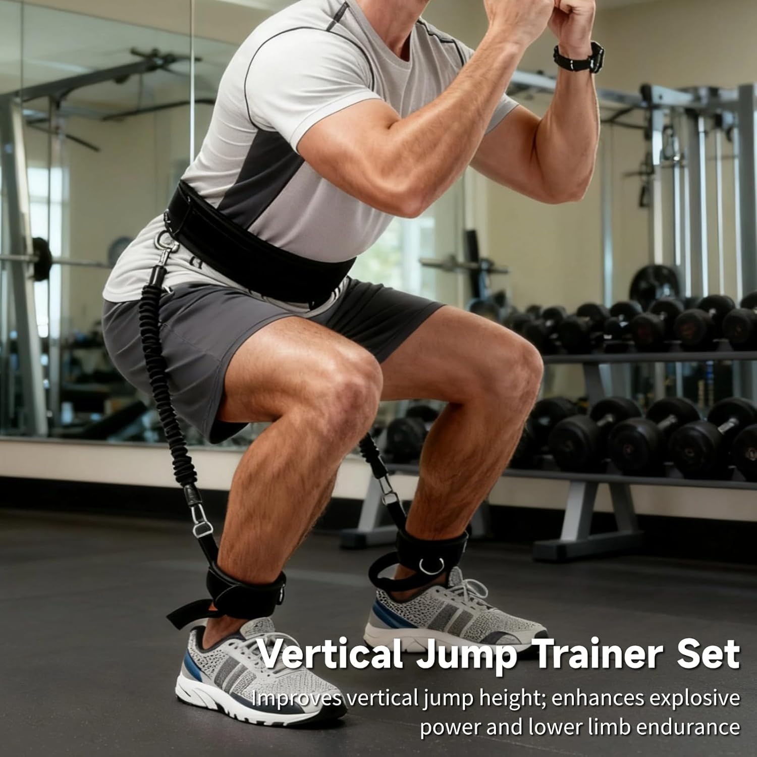 Vertical Jump Trainer, Leg Strength Resistance Belt, Jump Training Equipment, Adjustable Leg Strength Training Belt for Basketball, Volleyball, Football, Tennis, Squat and Agility Workouts (C)