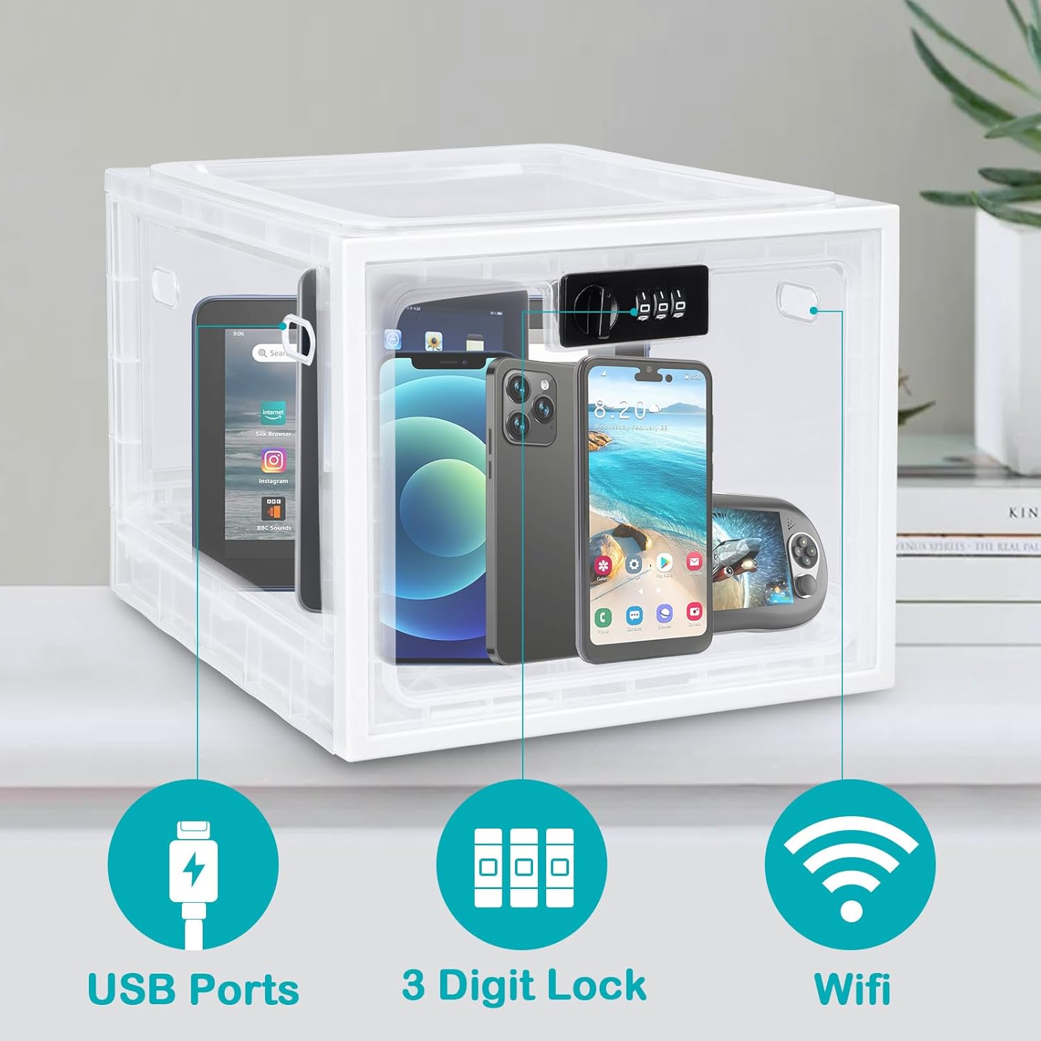 Lalifebuss Combination Lock Boxes for Personal Items, Lockable Storage Box for Office Locker/School/Medicine/Snacks/Phone Jail/Electronic/Home (1 Pack/White)