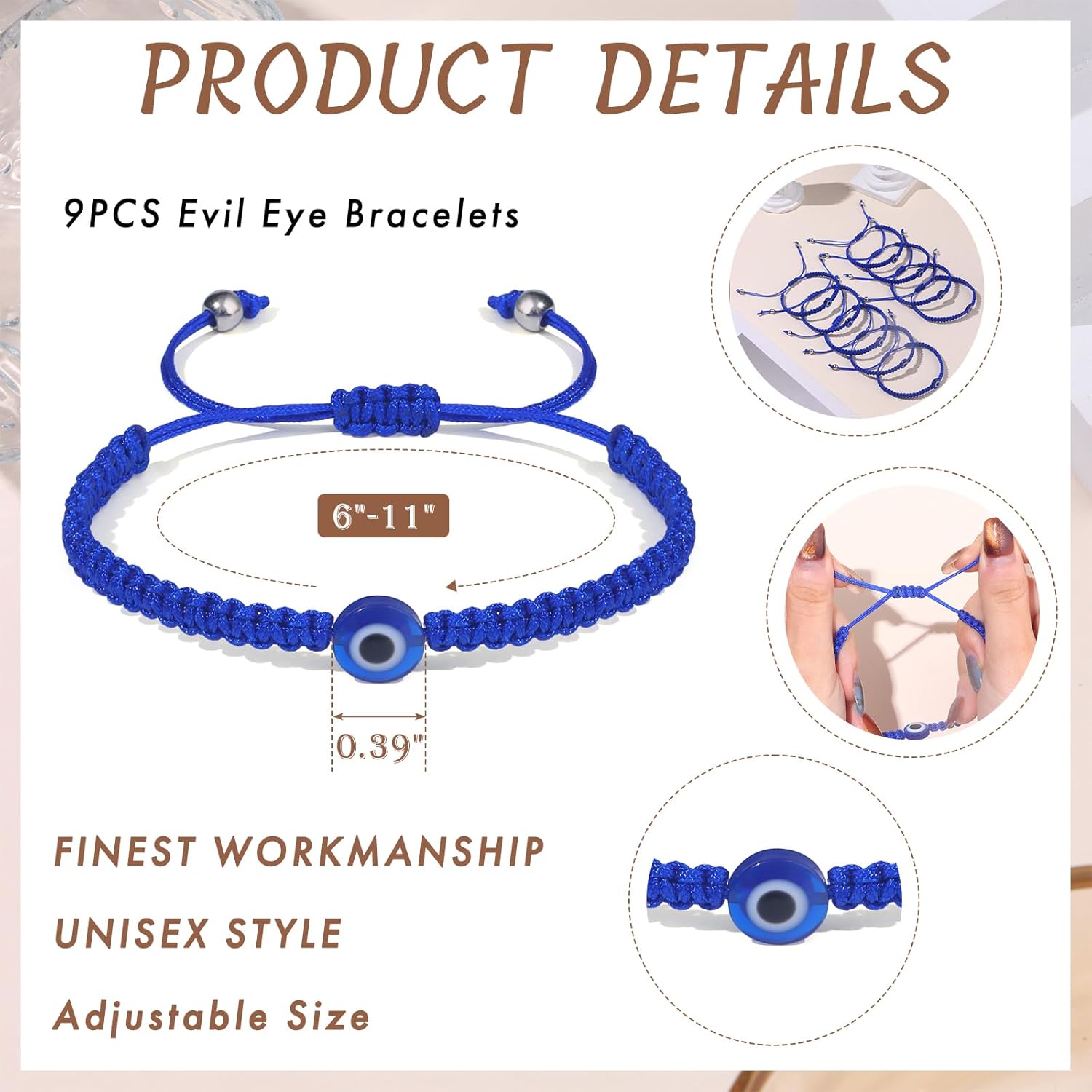 9PCS Evil Eye Bracelets for Women Men Handmade String Bracelets Braided Good Luck Bracelet Adjustable Protection Bracelet Evil Eye Jewelry Gifts - Image 3