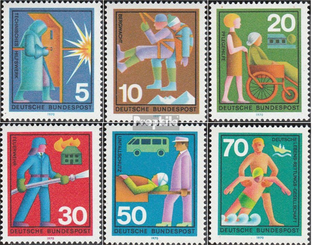 BRD (BR.Niemcy) 629-634 (pe?ne.Kwestia) 1970 Pomocnicze (Znaczki dla kolekcjonerów) Straz Pozarna/Policja