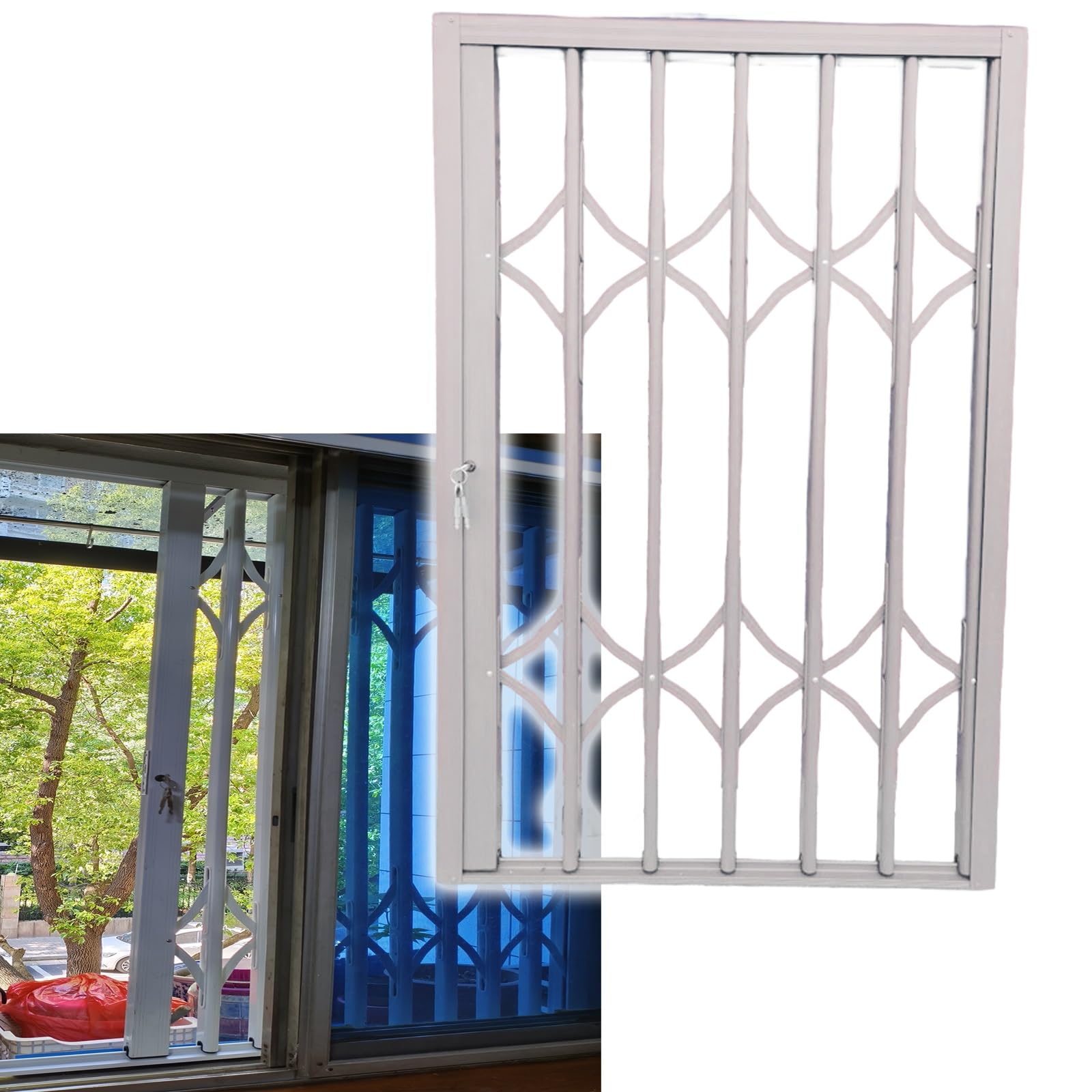Fensterbarrikaden-Sicherheitsstange Zur Absturzsicherung, Faltbares Sicherheitsschiebefenster für Schlafzimmer, Hotelkeller(L-30in x H-36in)