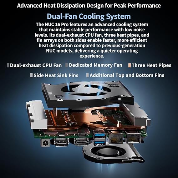 NUC16 PRO AI Mini PC RNUC16GDKU7 Intel Core Ultra7 356H,Intel Arc Graphics,Dual M.2 PCIe SSD,Dual 2.5G LAN,Blutooth 6,Wi-Fi 7,Black,for Business & Content Creation(32G RAM 1T SSD)