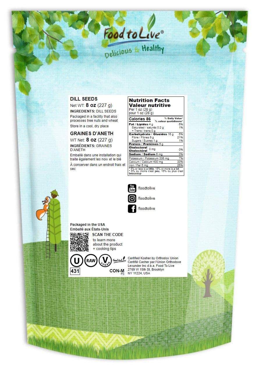 Dill Seeds Whole, 8 Ounces – Kosher, Raw, Vegan, Bulk
