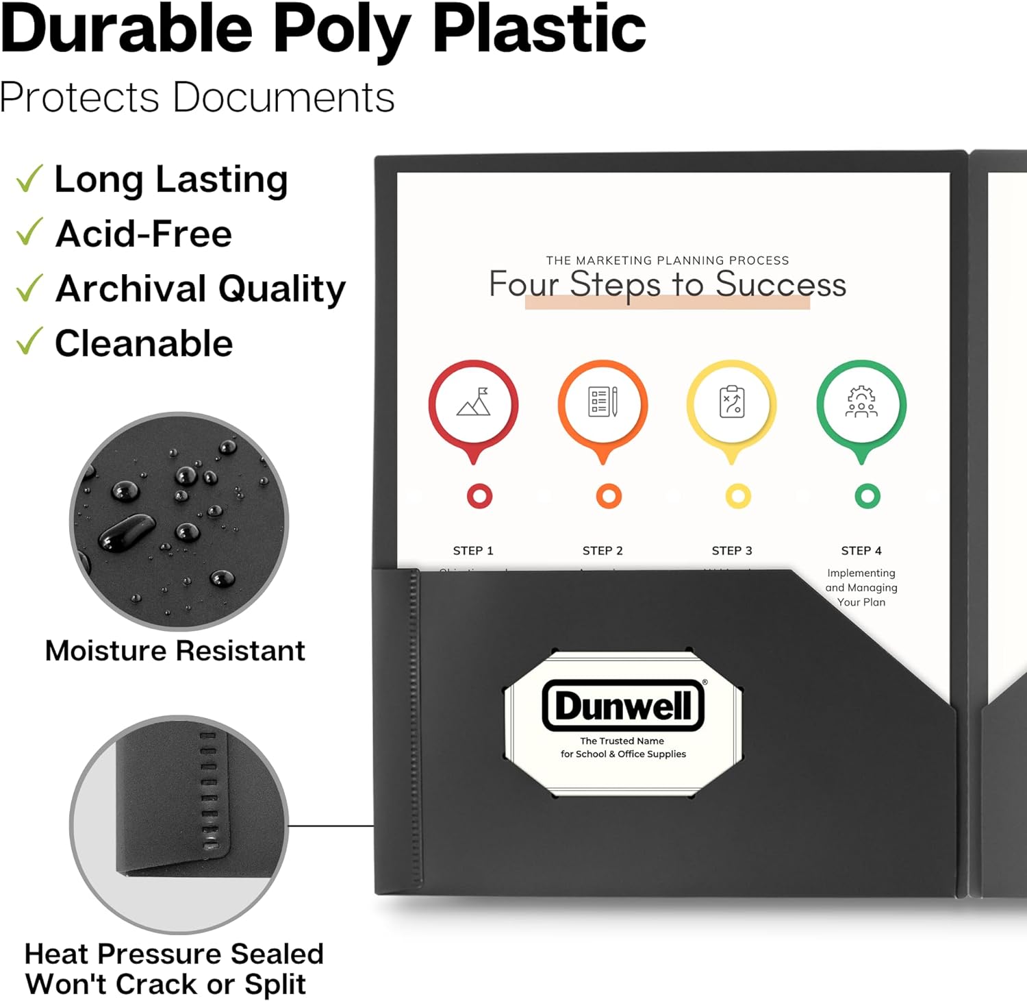Dunwell Plastic 2-Pocket Folders, Black, 3 Pack, Heavy-Duty Poly image 2