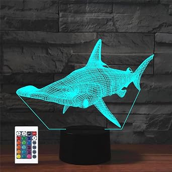 3D Sea Life Shark Remote Control 16 Colors Night Light Illusion Acrylic LED Table Bedside Lamp for Kids Bedroom Desk Decoration Birthday Gift Toys for Kids