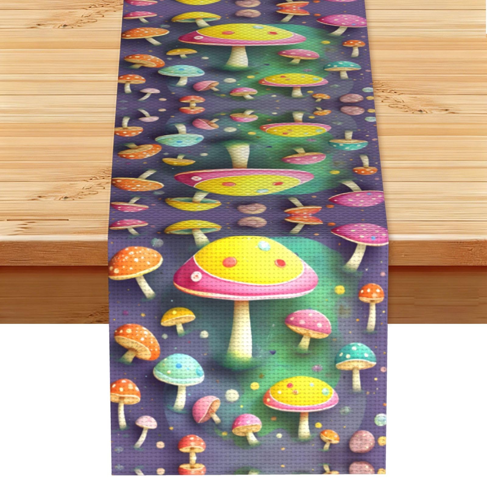 Colorful Dream Mushroom Linen Feel Table Runner Wedding Party Home Decoration
