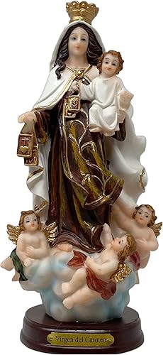 Cannan Nuestra Señora Virgen Del Carmen - Figura religiosa de resina de 8.5 pulgadas de Nuestra Señora del Monte Carmelo