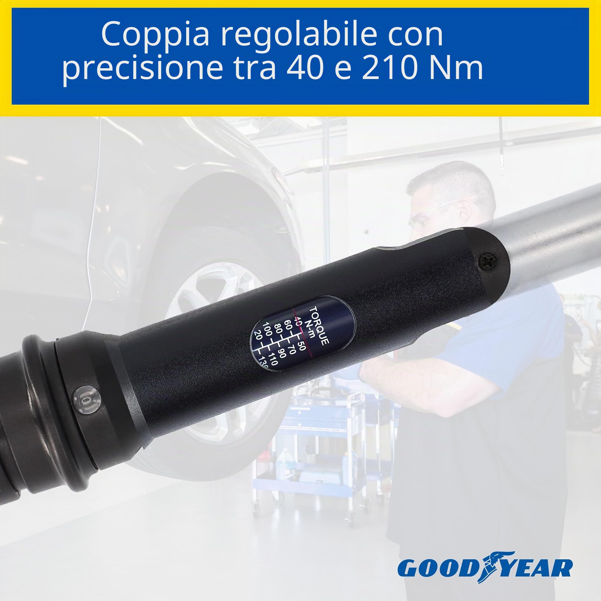 Goodyear Set di 6 chiavi dinamometriche + cricchetto reversibile + set di 3 chiavi a bussola + prolunga, scatola nera