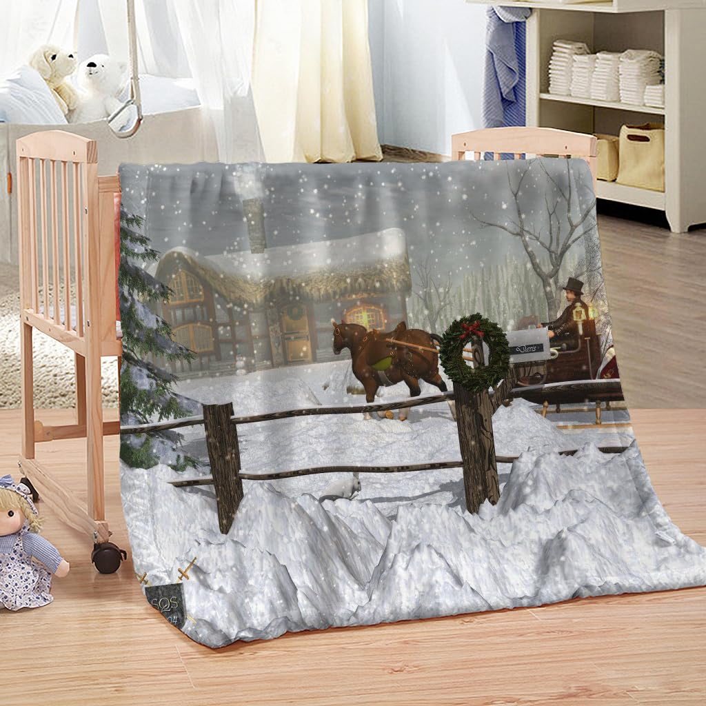 Manta Polar Adulto Cama 150 Manta De Franela para Sofa Cama con Escena Navideña De Nieve Blanca. Impresión Patrón 150X200Cm Colchas Invierno Modernas para Niños, Microfibra Suave Caliente