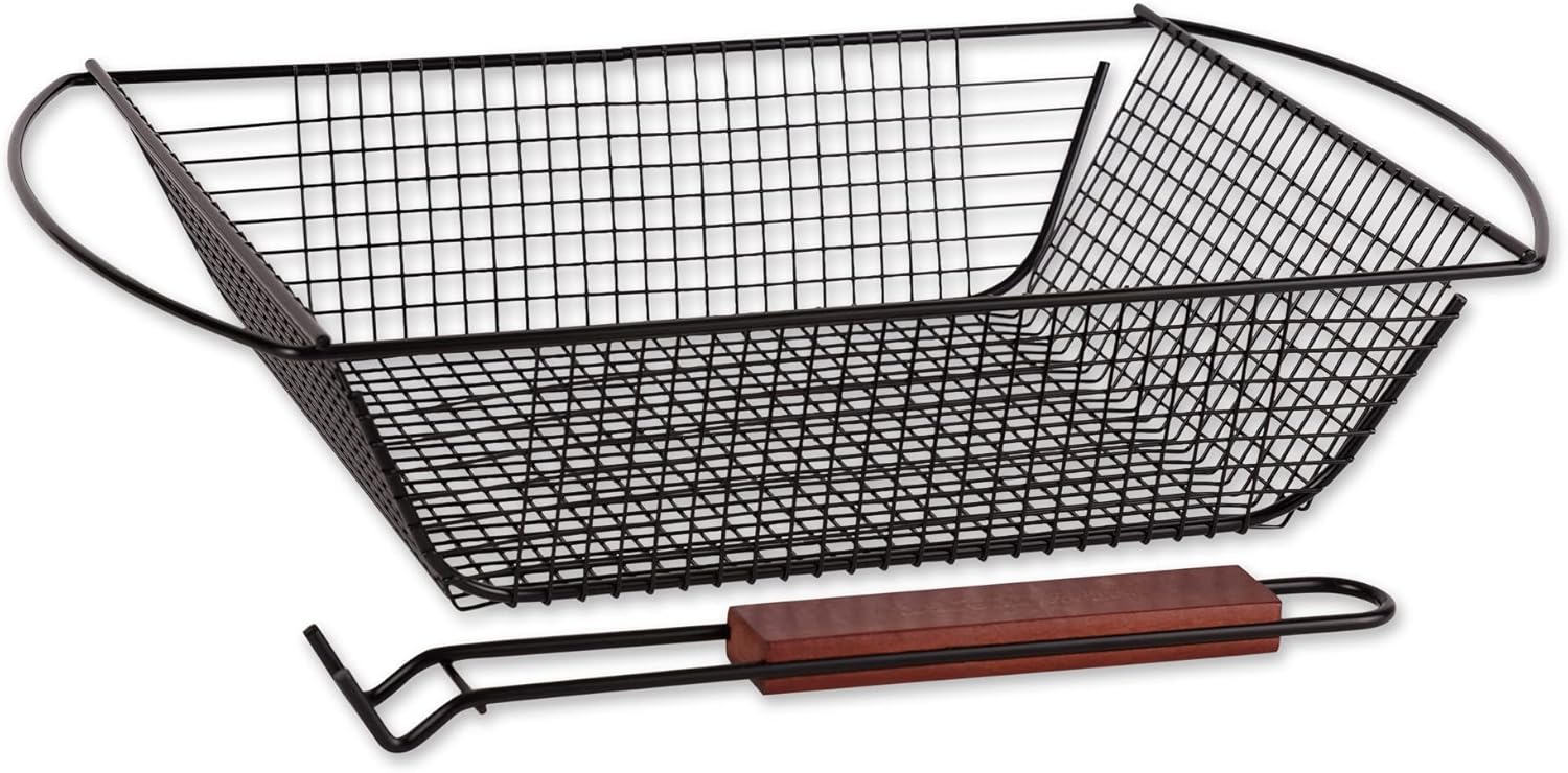 RSVP International Barbeque Grill Basket Collection Removable Handle, Easy Clean, 11x14x3.5", Non-Stick Coating