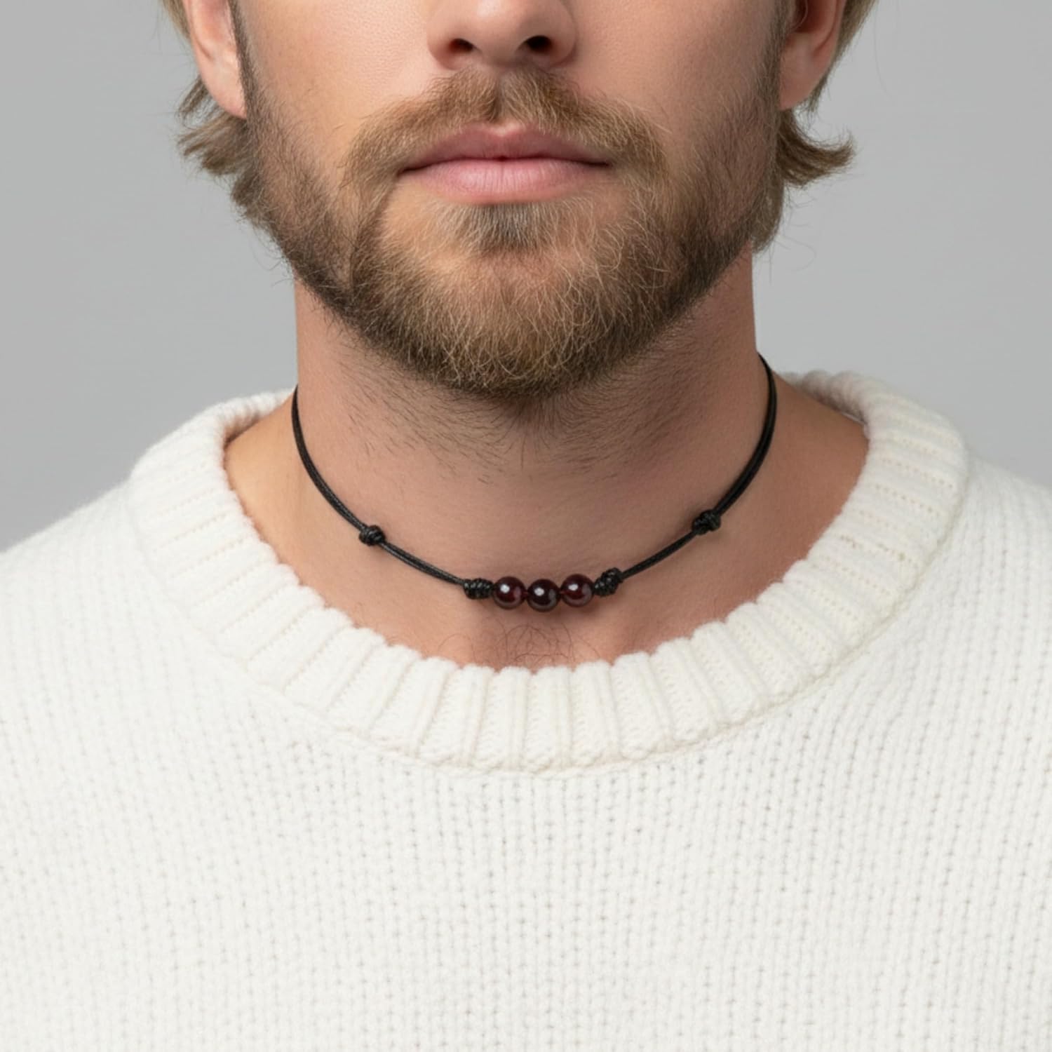 Luck Strings Garnet Gemstone Bead Pendant Necklace with Adjustable Waxed Nylon Cord – Unisex Choker for Men and Women – January Birthstone - Image 8
