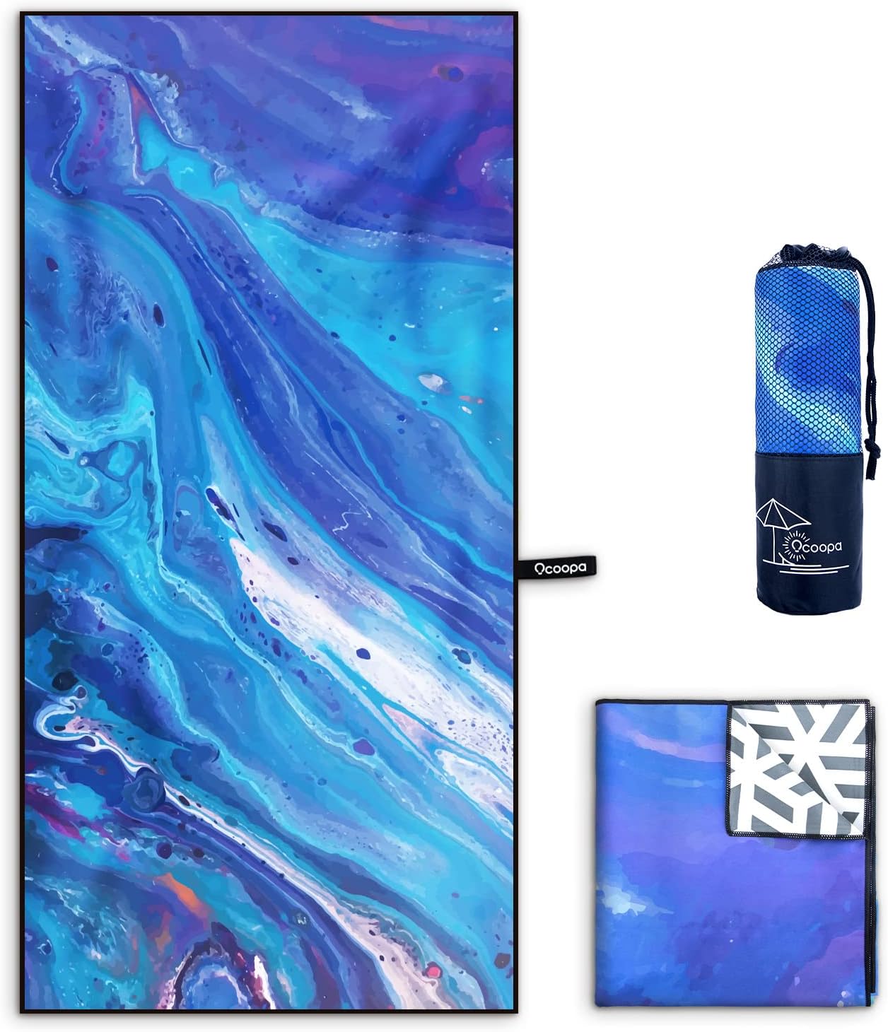OCOOPA Microfiber Beach Towel Fast Drying, Extra Large 71" x 32" Sand Free Beach Towel Super Lightweight Towels for Swimming Pool, Camping, Picnic, Yoga Gym Sports(X-Large, Blue Quicksand)