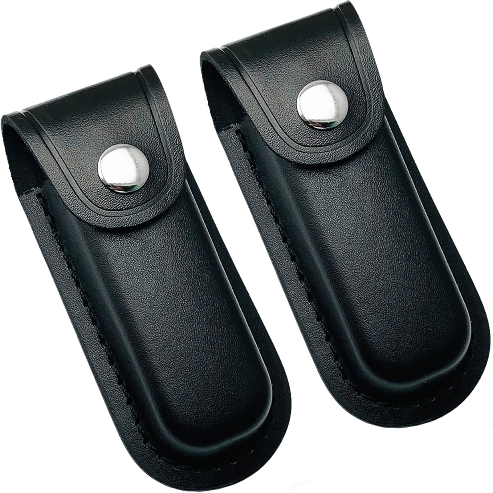 PIGIAOKA 2 Pcs Pocket Knife Sheath, 4" Folding Knife Belt Sheath Leather Pocket Knife Sheath Holster Knife Pouch with Snap Closure and Belt Loop for Outdoor Climbing, Camping, Cycling, Hiking, Black